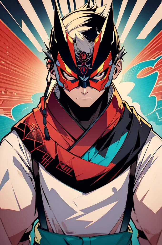 Japanese samurai wear ghost masks Flat 2d illustration t-shirt design with text that says "Lazy Warrior" in retrowave, vector, 2d, flat, punk rock, and graffiti styles. Plain white background.