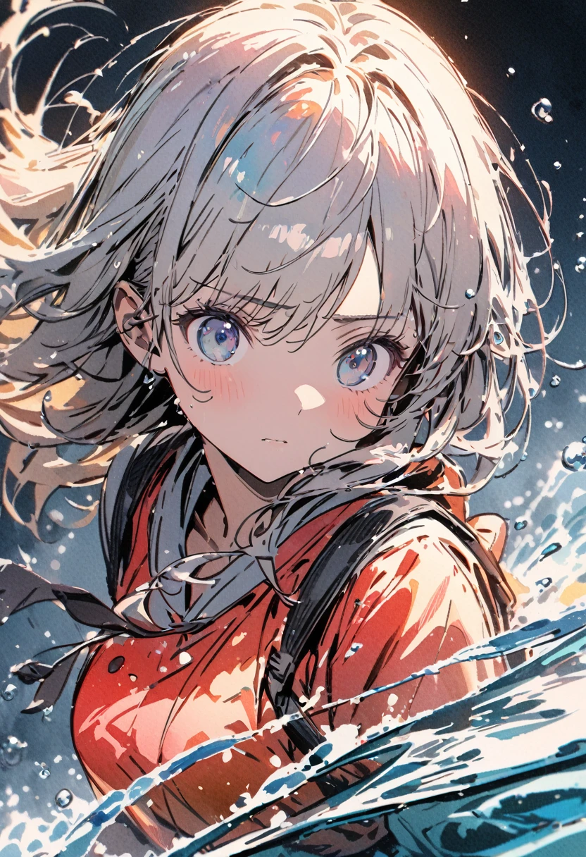 masterpiece,highest quality,ultra-detailed,high-definition background,8k,hi-res,high quality,BREAK,Water Drop,girl, japanese manga style, sketch, Watercolor Colors.