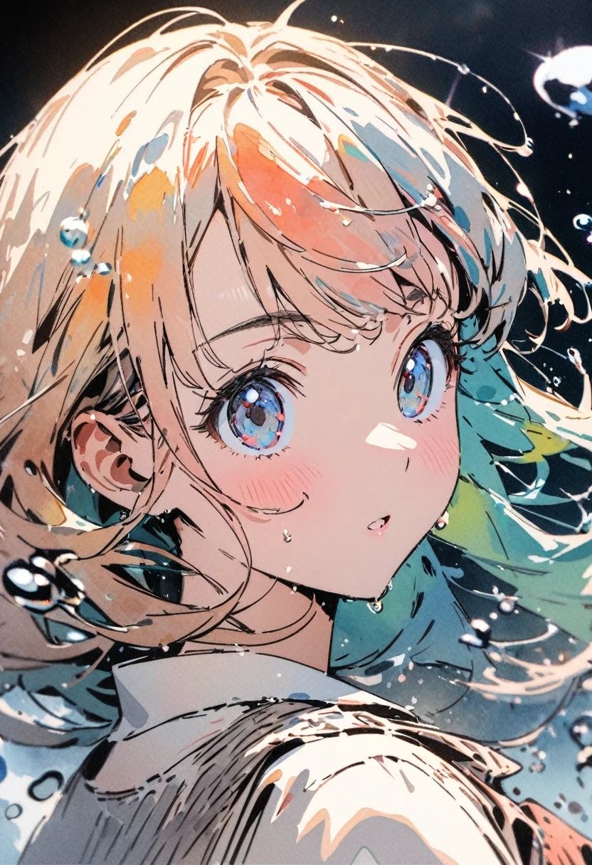 masterpiece,highest quality,ultra-detailed,high-definition background,8k,hi-res,high quality,BREAK,Water Drop,girl, japanese manga style, sketch, Watercolor Colors.