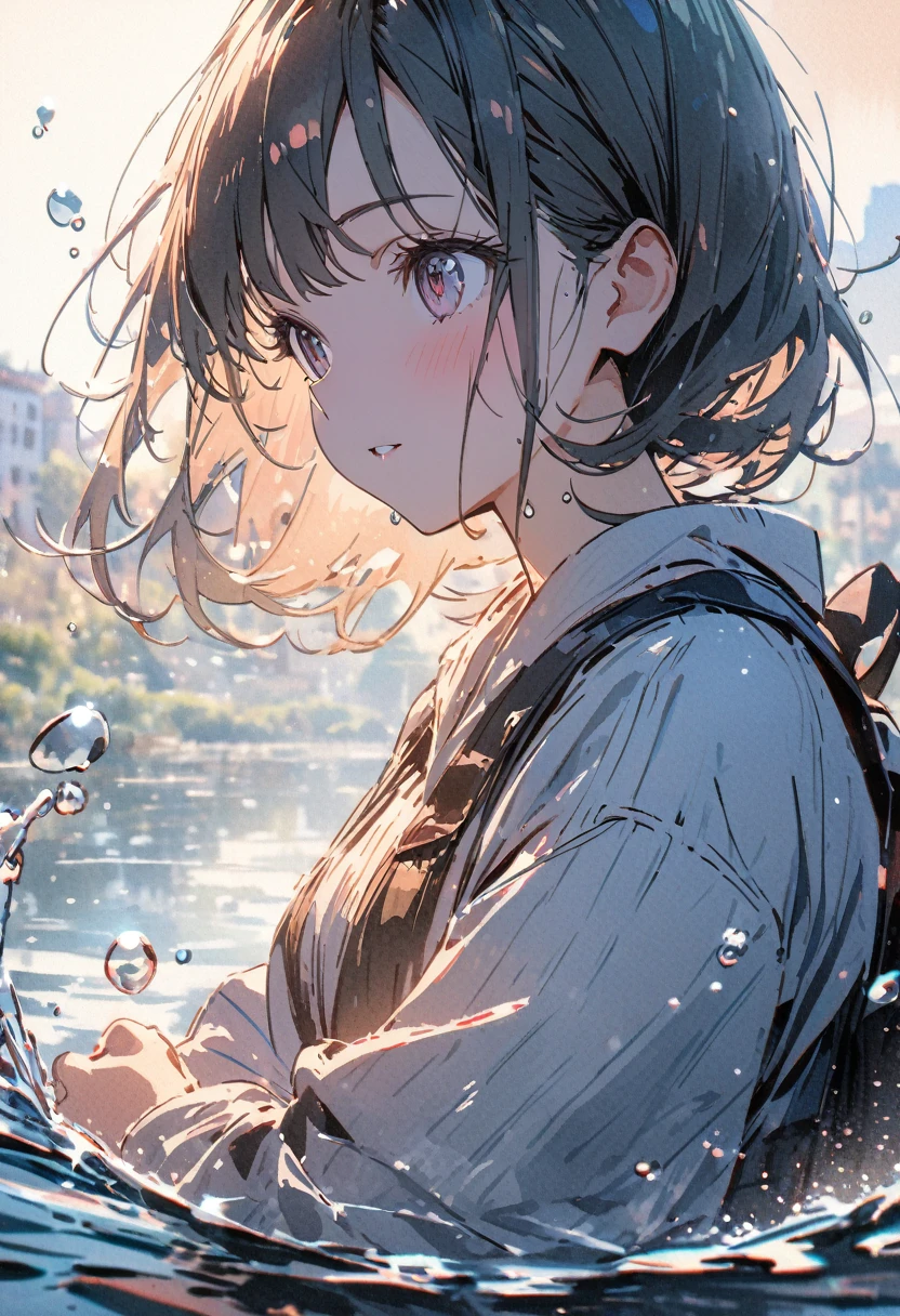 masterpiece,highest quality,ultra-detailed,high-definition background,8k,hi-res,high quality,BREAK,Water Drop,girl, japanese manga style, sketch, Watercolor Colors.