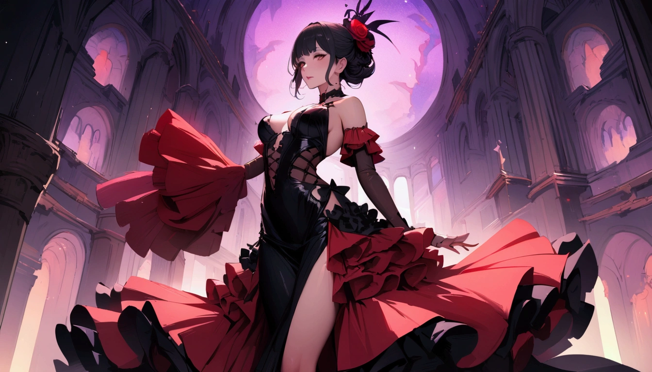 1 mature beautiful woman,(Best Quality,Extremely detailed depiction,Incredibly absurd high definition,Anatomically accurate,Curvy Legs,Detailed pupil,Shiny skin,Porcelain-like skin),(The Enchanting Thief:1.3),(Sexy phantom thief costume,tuxedo,Gentleman&#39;s hat,Disguise mask:1.5,latex,Luxury accessories,tights),eyelash,(Glowing purple eyes,Half-closed eyes:1.5,Crazy Eyes,Large Breasts,A seductive smile,Glossy lips,Flashy makeup,Eyeshadow,Eyeliner,Seductive gestures),whole body