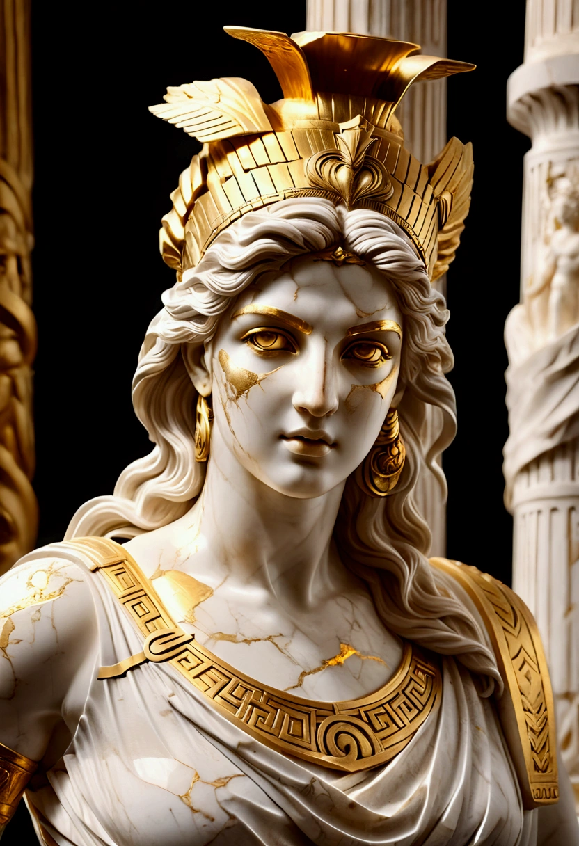 1girl, a stone statue of greek goddess, ancient greek sculpture, white and gold, cstatuesdxl, (4k,8k,highres:1.2), ultra-detailed, HDR, UHD, studio lighting, ultra-fine painting, sharp focus, physically-based rendering, extreme detail description, professional, vivid colors, bokeh, marble statue, ornate architecture, dramatic lighting, intricate details, classical art, masterpiece, best quality, very aesthetic, absurdres