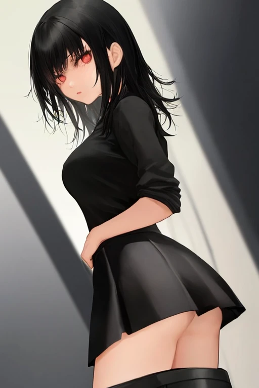 Anime girl wearing black transparent skirt big breast sexy holding one leg big ass