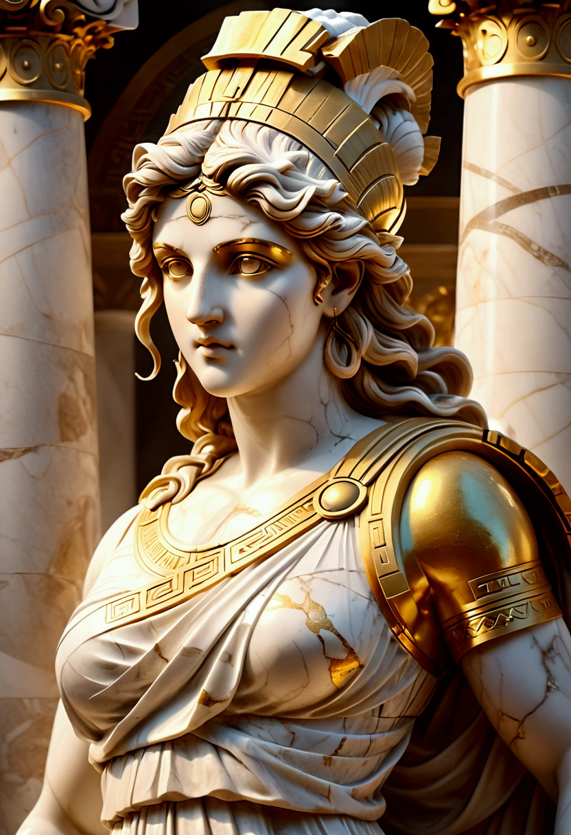 1girl, a stone statue of greek goddess, ancient greek sculpture, white and gold, cstatuesdxl, (4k,8k,highres:1.2), ultra-detailed, HDR, UHD, studio lighting, ultra-fine painting, sharp focus, physically-based rendering, extreme detail description, professional, vivid colors, bokeh, marble statue, ornate architecture, dramatic lighting, intricate details, classical art, masterpiece, best quality, very aesthetic, absurdres