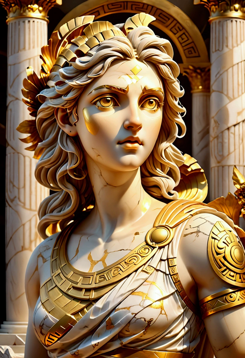 1girl, a stone statue of greek goddess, ancient greek sculpture, white and gold, cstatuesdxl, (4k,8k,highres:1.2), ultra-detailed, HDR, UHD, studio lighting, ultra-fine painting, sharp focus, physically-based rendering, extreme detail description, professional, vivid colors, bokeh, marble statue, ornate architecture, dramatic lighting, intricate details, classical art, masterpiece, best quality, very aesthetic, absurdres