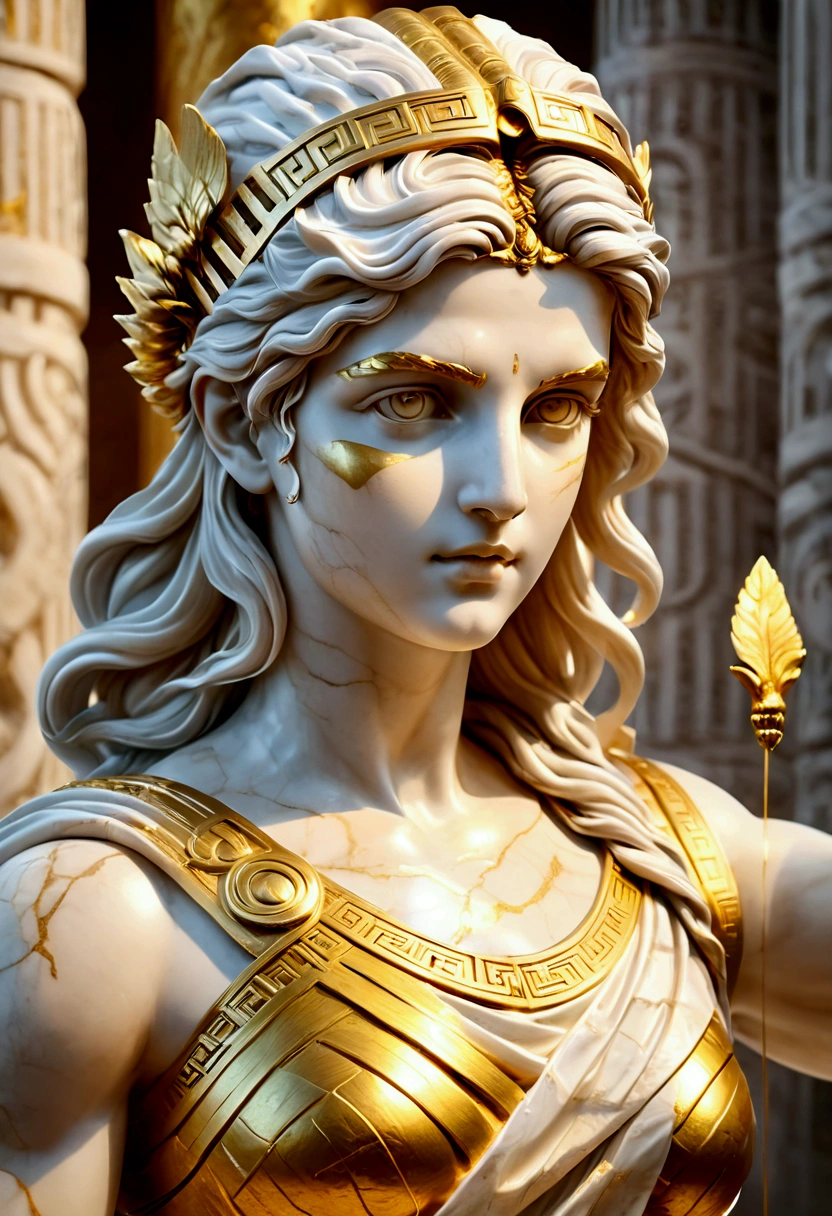 1girl, a stone statue of greek goddess, ancient greek sculpture, white and gold, cstatuesdxl, (4k,8k,highres:1.2), ultra-detailed, HDR, UHD, studio lighting, ultra-fine painting, sharp focus, physically-based rendering, extreme detail description, professional, vivid colors, bokeh, marble statue, ornate architecture, dramatic lighting, intricate details, classical art, masterpiece, best quality, very aesthetic, absurdres