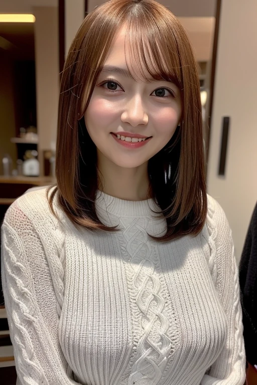 (Cowboy Shot、Highest quality、8k、Award-winning works、Ultra-high resolution度)、One beautiful woman、(perfection, (perfection, The most natural grey long sleeve sweater:1.1))、Bright color contacts、perfection Makeup、Bright and shiny lipstick、Beautiful bright eyeshadow、(Big Breasts:1.2)、Long Hair,(brand:1.3)、(Romantic affection:1.1)、The best smile he had when he saw me、(Many of them emphasize the body line..:1.1)、(Strongly blurred vibrant Harajuku city background:1.1)、(Strongly blurred background:1.1)、Accurate anatomy、Ultra HD Hair、(Ultra-high resolution度のperfectionな美しい歯:1.1)、Ultra-high definition beauty face、Ultra HD Hair、Ultra HD Shining Eyes、輝くUltra-high resolution度の美肌、Ultra-high resolution,perfectionなタイトなスカート:1.1