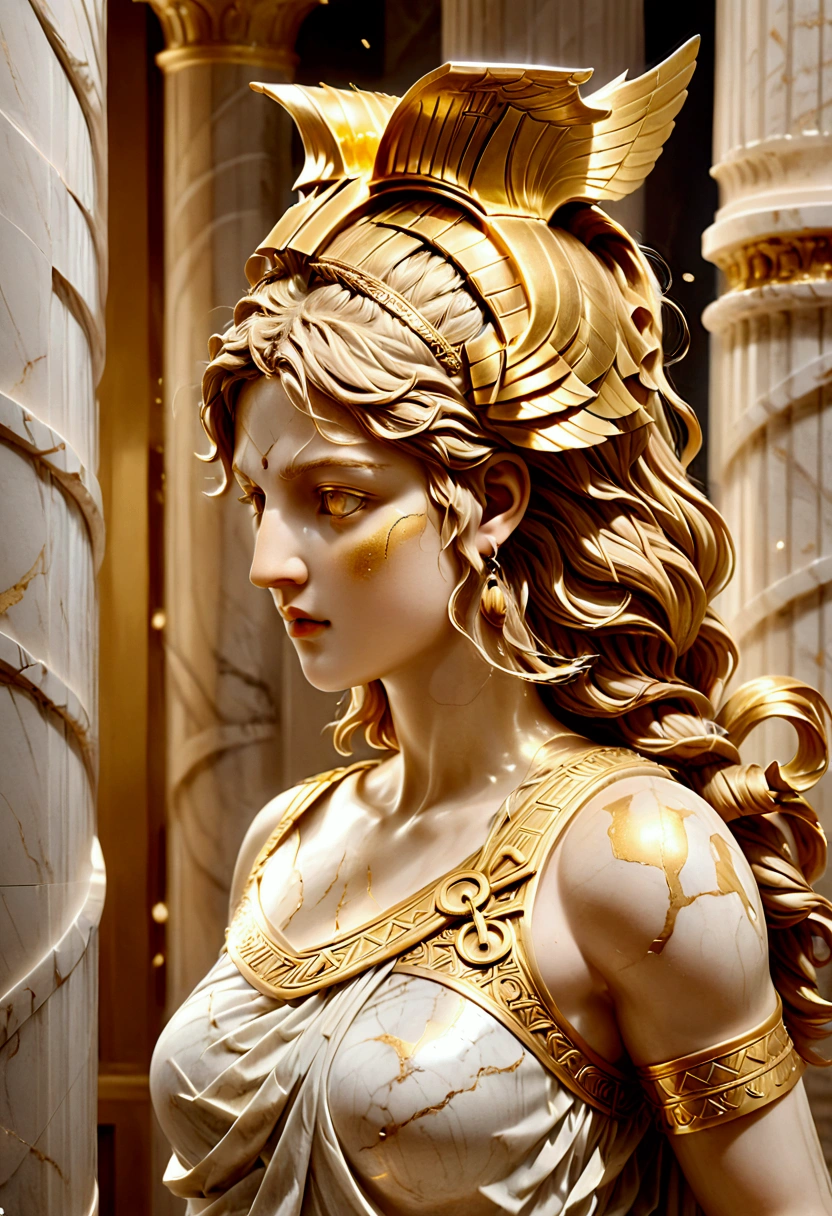 1girl, a stone statue of greek goddess, ancient greek sculpture, white and gold, cstatuesdxl, (4k,8k,highres:1.2), ultra-detailed, HDR, UHD, studio lighting, ultra-fine painting, sharp focus, physically-based rendering, extreme detail description, professional, vivid colors, bokeh, marble statue, ornate architecture, dramatic lighting, intricate details, classical art, masterpiece, best quality, very aesthetic, absurdres