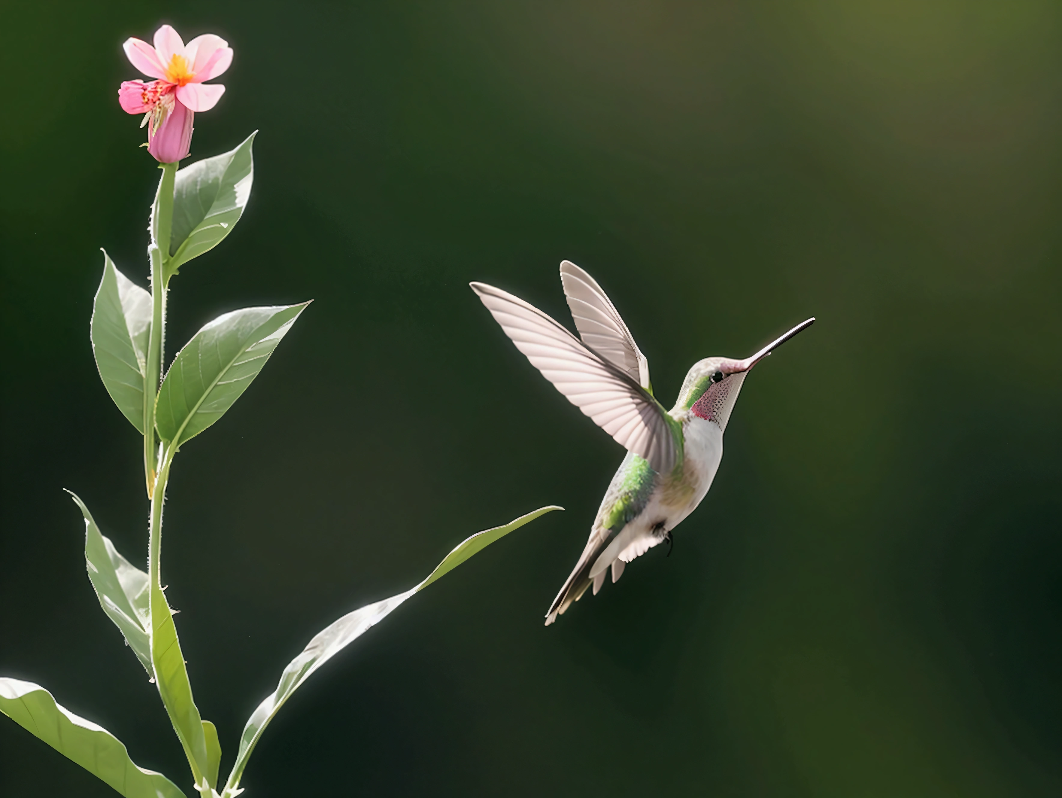 there is a hummingbird that is flying towards a flower, eat snack, beautiful nature, beautiful angle, beautiful details, by Jim Nelson, Beautiful and elegant, nice photos, wander, picking up a flower, spring morning, Perfect details, author：Dave Melvin, !!natural beauty!!, by Linda Sutton, nice shot, wander in the air, flower