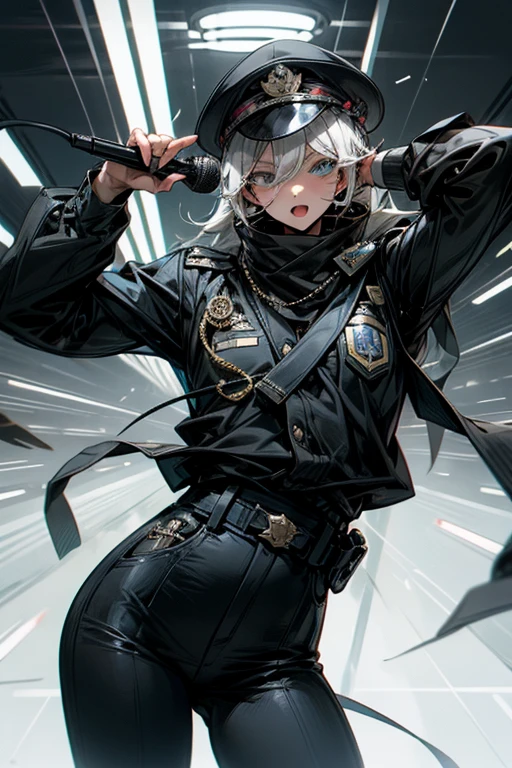 ライオン男,vocal,perfect face,cool,police man,holding a microphone,ハードボイルド