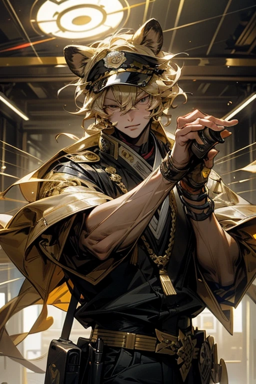 Gold polymer boxers,blond hairbl,wang,male people,With a crown