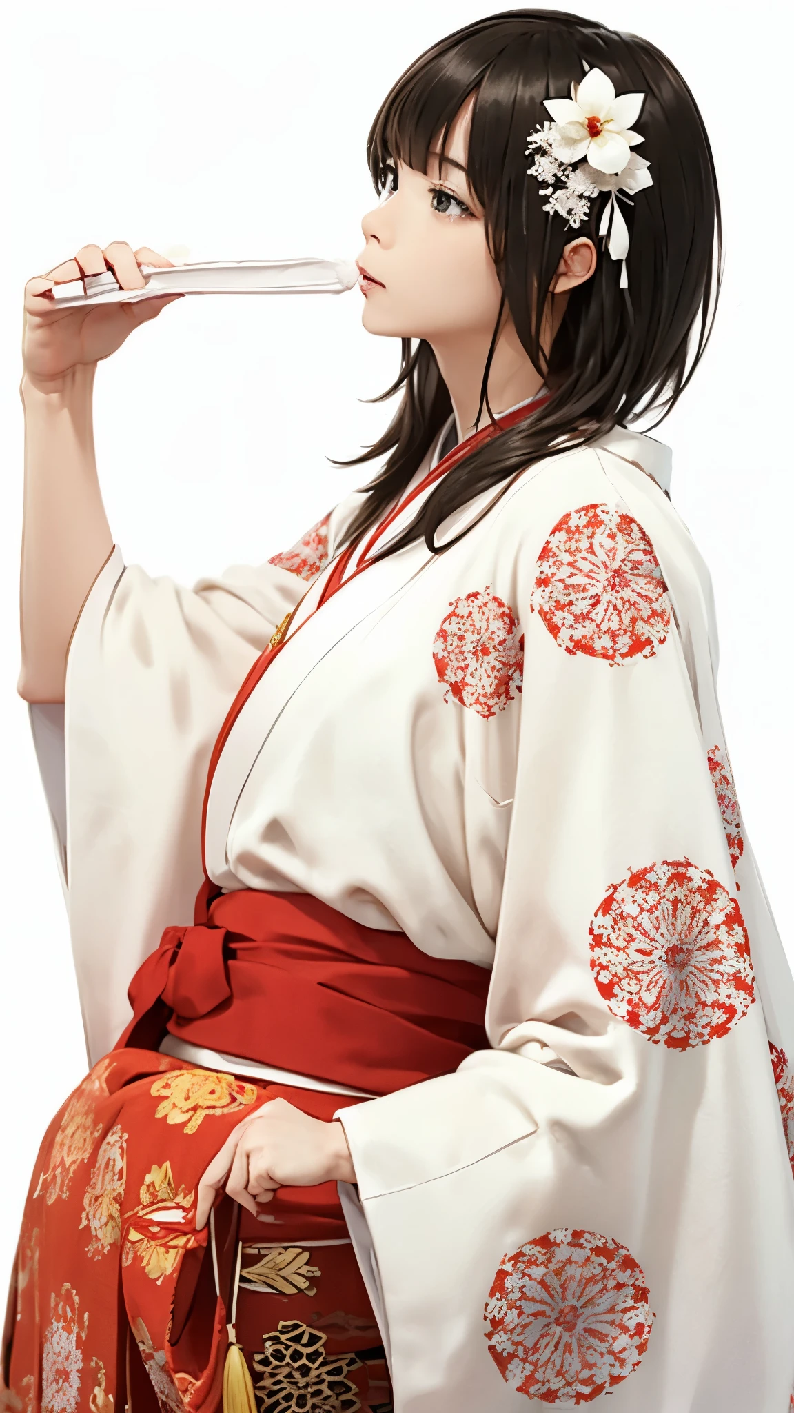 (((White background、White world)))、24-years-old、Unified 8K wallpapers、Very detailed、beautifully、beautiful、masterpiece、Highest quality、(ゼンTangle、Mandala、Tangle、Tangle)、(Fractal Art:1.3)、One Woman、beautiful黒髪、Japanese、Big pink、Red kimono、kimono、Very detailed、Dynamic angle、elegant、Brutalist Design、Bright colors、atmosphere、Streaming notes are displayed、(((White background、Pure white background、Red circle)))