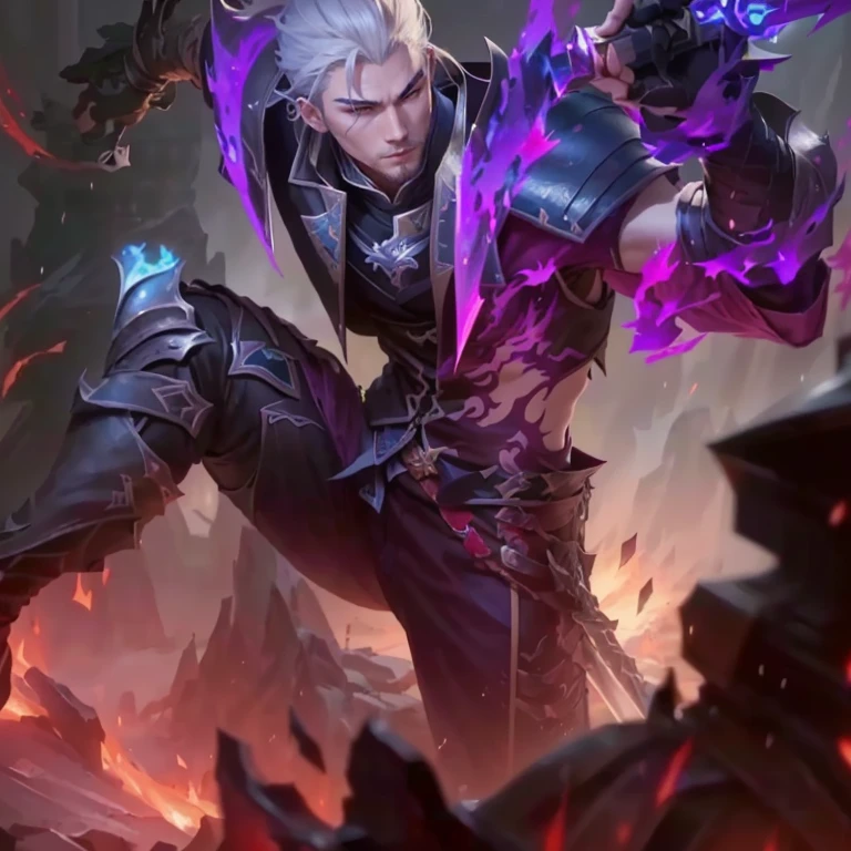 a close up of a person holding a sword in a fire, sylas, splash art, heise jinyao, iconic character splash art, amazing portrait of viego, official splash art, inspired by Shen Zhou, arcane jayce, son of sparda, leblanc, inspired by Huang Shen, character splash art, style of kieran yanner, casimir art