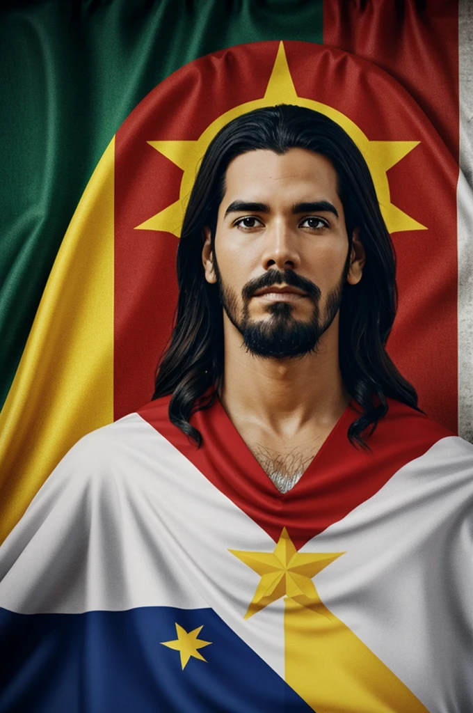 Flag of Venezuela with Jesus next to it