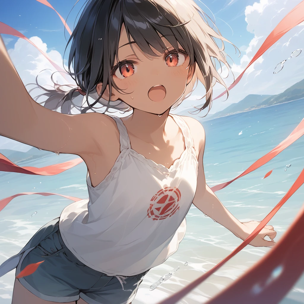 score_9, score_8_up, score_7_up, source_anime, best quality, masterpiece, official art, absurdres, highres, ultra-detailed,waifu2x,Collection: Slice of Life,break,1girl, tomboy, dark-skinned female, short hair, low ponytail, flat chest, beautiful detailed eyes, shorts, sweat, open mouth, (yawn:0.3), sleepily, outdoors, wind,break,(clear line illustration:1.2), super detailed skin,very high resolution, very aesthetic, Best sexual lighting powered by famous artist, 8k,cute picture,beauty illustration,photoshop_(medium),,(Detailed Lighting),best anime 8k konachan wallpaper, pixiv contest winner,