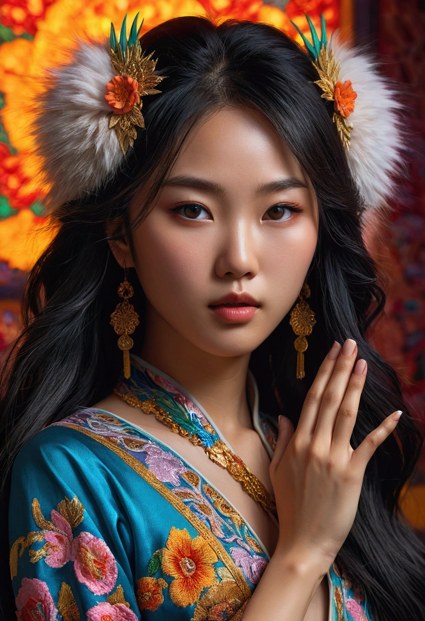 A beautiful Asian girl, seminua, sensualizing, pixelart, high détail, fullcolor, Vibrant, face detailed, beautiful fur, detailed hands, Masterpiece artwork, hyperdetailed, dynamic composition, surreal, dreamlike, cinematic lighting, ethereal, striking colors, mesmerizing , captivating, impeccable, conceptual, Imaginative, Complex, sophisticated, impactful