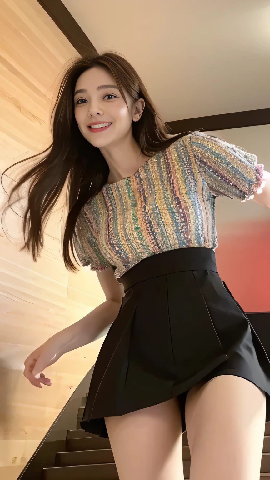 seed:2020674263.((Full body angle:1.1)).((Highest quality, 8k, masterpiece:1.3)), ((from below:1.1)).concentrated:1.2, Perfect body beauty:1.4, Hips:1.2, ((Delicate Hair)), (Colorful waist cinematographed dress :1.1) , ((Highest quality、8k、masterpiece:1.3))、1girl、A sloppy smile、Esbian all over body、Slim face、Big 、Beautiful woman、(Dark Brown Hair)、Long Hair、1.1、Flickering Valley、Detailed eyes、double eyelid、Blurred Background、超Slim face、Smile、Looking down、stroll、