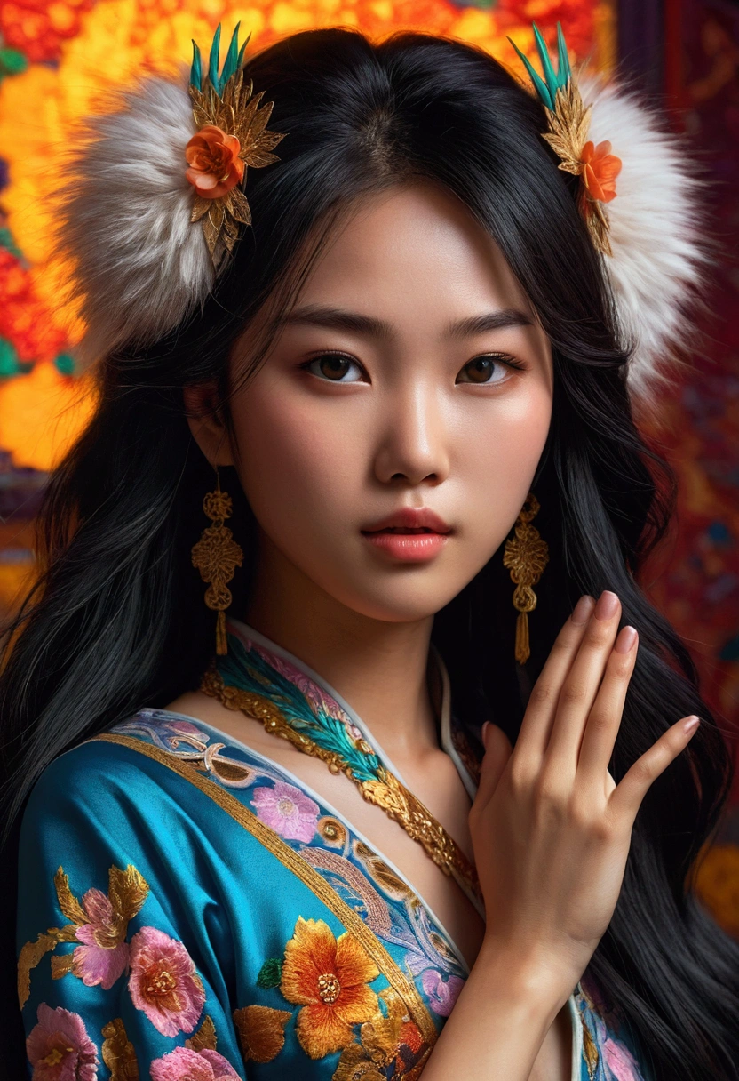 A beautiful Asian girl, seminua, sensualizing, with black alloy feel, barefoot, pixelart, high détail, fullcolor, Vibrant, face detailed, beautiful fur, detailed hands, Masterpiece artwork, hyperdetailed, dynamic composition, surreal, dreamlike, cinematic lighting, ethereal, striking colors, mesmerizing , captivating, impeccable, conceptual, Imaginative, Complex, sophisticated, impactful