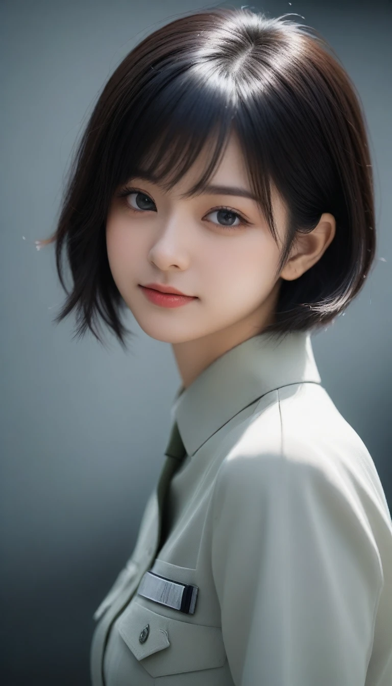 8k, Ultra-high resolution, Highest quality, masterpiece, 三分割法によるphotograph,Surreal, photograph, 1 Girl, (16 years old:1.3), pretty girl, Cute Face, Beautiful eyes in every detail, 細かくdetailedに,masterpiece,One Girl:1.2,Japanese female officer,full body,light smile,Black short hair,Bob with bangs,The World of Metal Gear Solid,Pencil Skirt,(印象派の美しい少女のPortraiture),(Impressionist light and colour), (next generation special forces:1.3),(Warrior,Camouflage,Beautiful dark eyes, So cute and beautiful,16 years old, ), (smile:0.8),Sharp contours,Looking down, (High-tech special forces), ((Nuclear aircraft carrier)),indoor, Light from above, Low contrast, (Side view),, Perfect and beautiful face ,完璧でCute Face, Skin with attention to detail, Perfect limbs、Narrow waist,Looking at the audience,(((Ideal body type))),A cup small breasts :2,Portraiture:2,Perfect Anatomy,鮮明なdetailed,detailed,Surreal,Light and shadow,glowing