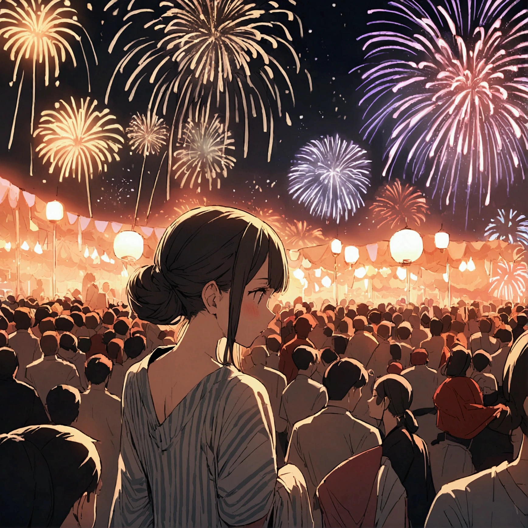 Yukata girl fireworks summer festival 