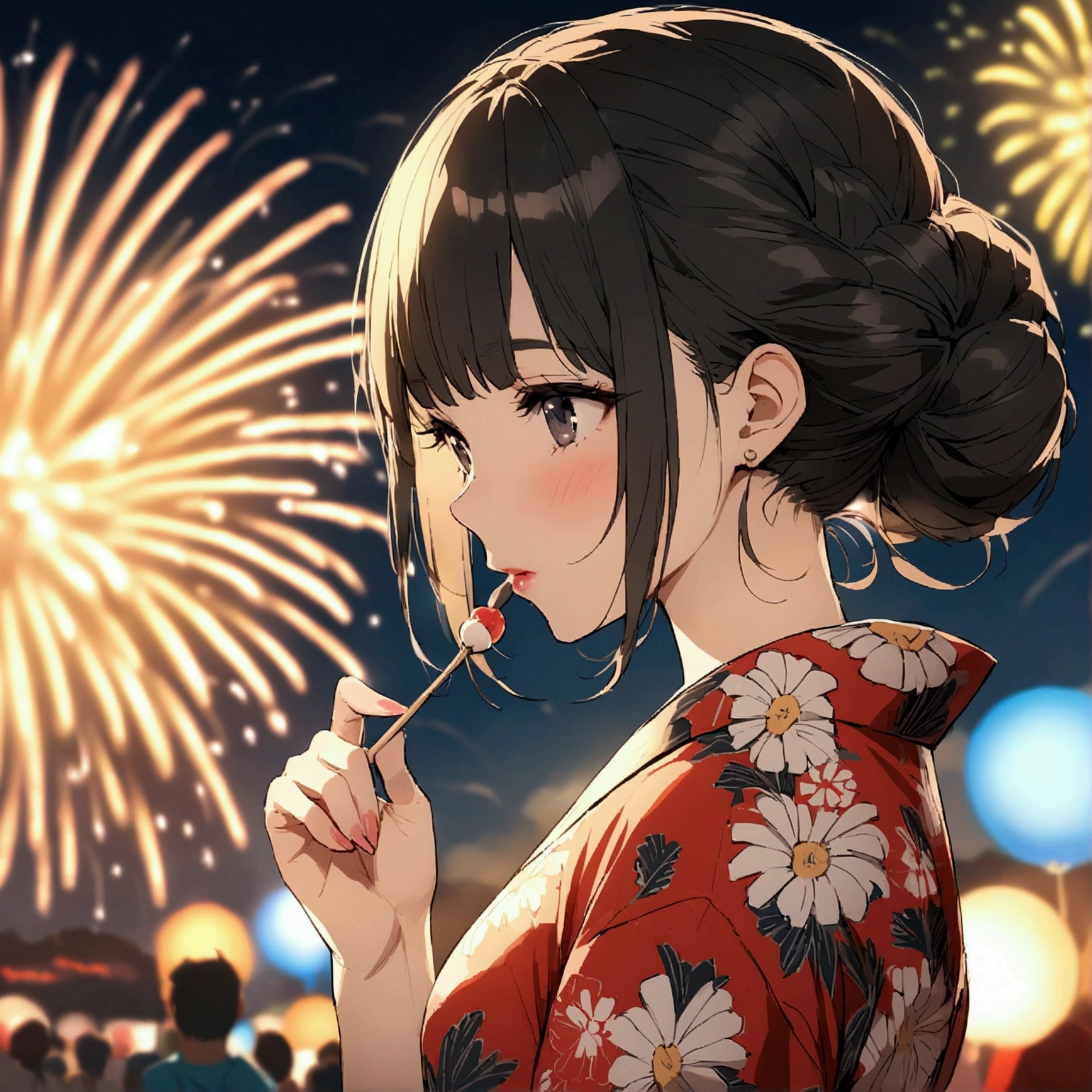 Yukata girl fireworks summer festival 