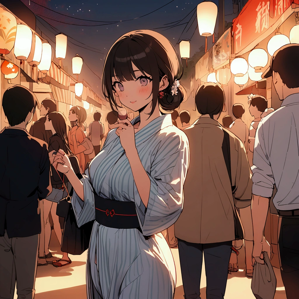 Yukata girl fireworks summer festival