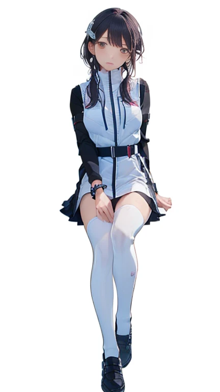 (Highest quality), (masterpiece), 1080P, High resolution, 4K, 8k, Thigh straps, Shooting from directly below, The woman on top of me, Nipples, 白いSweat, Covered , Sweat, Woman looking down, Micro Bikini, Skirt swimsuit, Thigh-high socks, To achieve this, 16 years old, Small breasts, whole body, Black leather shoes, Braided hair, Inner Color, Embarrassed face, Short black hair, bracelet, Bedroom,celestial body_Vest
