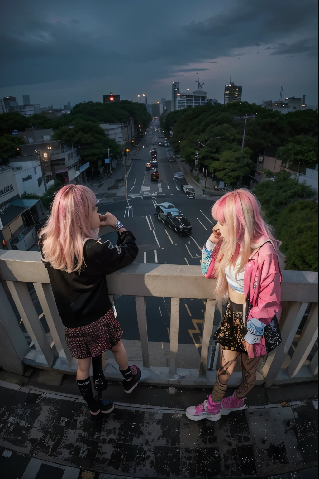 (Best quality, 8k, 32k, Masterpiece, UHD:1.2), "Transform the scene into the urban and vibrant streets of Harajuku, Japan, but with an eerie emptiness. The setting is devoid of crowds or people, emphasizing the stillness of the moment. The streets are lined with colorful storefronts and fashion boutiques, showcasing Harajuku's eclectic and trendy style. Neon signs and billboards add splashes of bright colors against the urban backdrop.

The architecture is a mix of modern and quirky, with buildings featuring unique facades, artistic graffiti, and bold patterns. There are no trees or grass, just the concrete jungle of the city, with sidewalks and streets intersecting in a complex, yet orderly fashion.

Street lamps and urban furniture like benches and signposts dot the area, enhancing the feeling of an urban environment. The scene captures the essence of Harajuku's vibrant fashion district, yet with an unusual quietness, allowing the intricate details of the urban landscape to stand out."