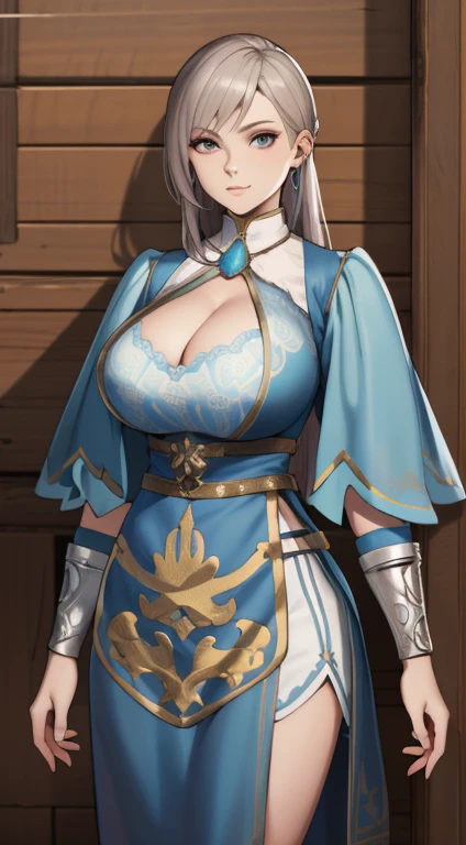 a portrait of a curvy woman random big cleavage an NPC for a medieval RPG wearing medieval attire in a medieval art RPG art a rough detail art