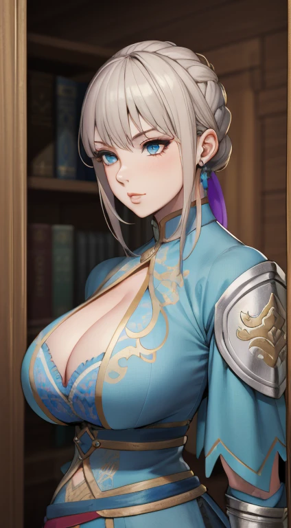 a portrait of a curvy woman random big cleavage an NPC for a medieval RPG wearing medieval attire in a medieval art RPG art a rough detail art