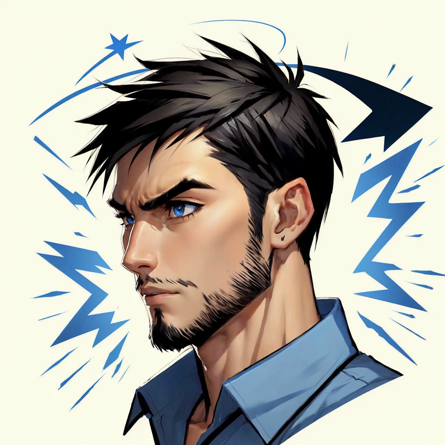 anime character with blue shirt, black eyes and black hair, anime portrait of a handsome man, epic portrait illustration, handsome anime man, anime style portrait, anime character portrait, anime style character, retrato de arte de personagem, male anime style, high-quality portrait, headshot concept art, in anime style, character headshot portrait, high resolution commission, 2d portrait