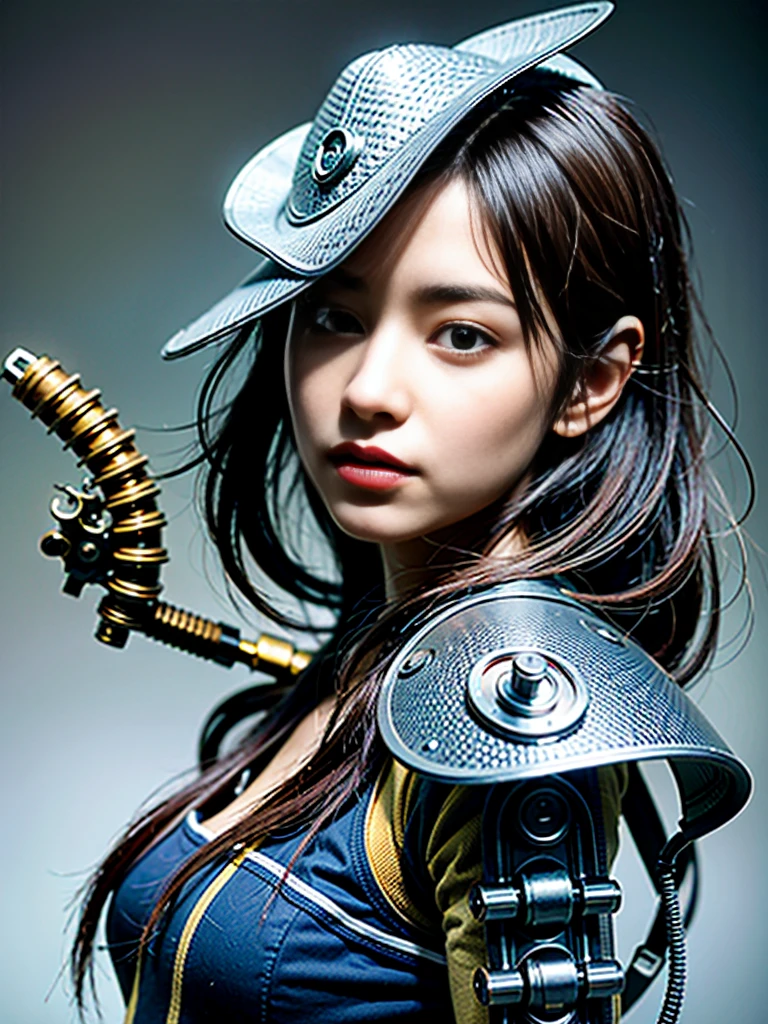 (masterpiece, highest quality:1.2), (8K Ultra HD, 16k, 32k, Ultra-high resolution), (Realistic:1.37), (RAW Photos), Ultimately realistic, Ultimately realistic details, Ultimately realistic texture, Ultimate in exquisite detail, Ultimately realistic lighting, Ultimately realistic shadow, Japanese Girls, Extremely cute face, Ultimate RAW Skin, Ultimately realistic eyes, (mechanical:1.4), (armor), whole body, Wide Shot
