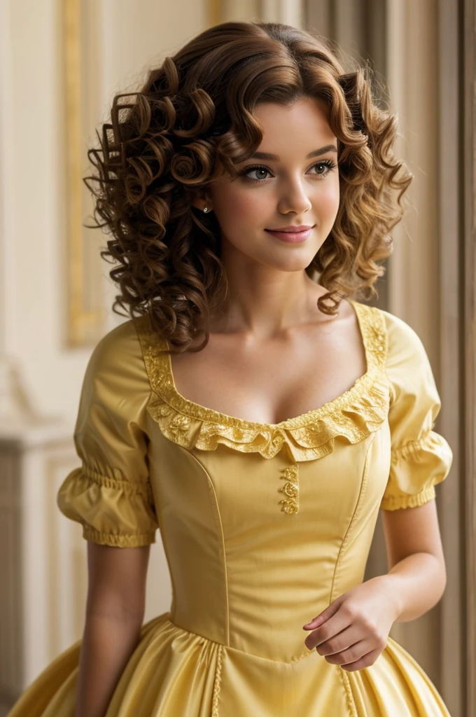 ((Belle)), ((dressed classy)), ( curly hair), with a pretty face