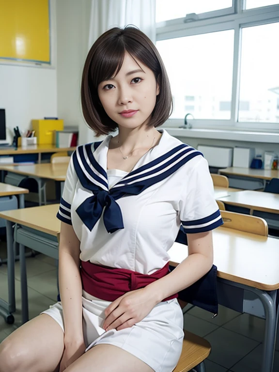 、(masterpiece、Highest quality)、Highest quality, Ultra-high resolution, (((masterpiece))), alone, Sweat、Big eyes, Composition from the front、Shortcuts、Embarrassed face、Blonde Hair、Cut your hair short、School classroom、Sailor suit、skirt、short hair、Browsing Caution、Upper body naked、Breasts exposed、Nipples、Large areola、Sitting in a chair without a backrest、Internal Medicine Examination、Woman showing her body、belly button、真Composition from the front、School Insurance Office、curtain、cubicle、window、door、Fluorescent lamp