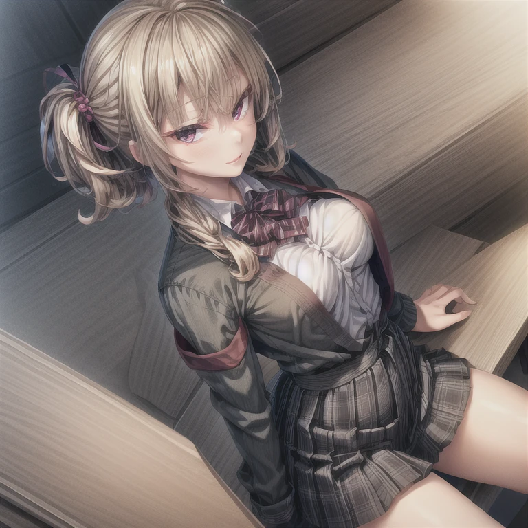 best quality, ultra high res, (photorealistic:1.4), 1girl, button shirt, black skirt, school, dark brown hair, breasts, (blonde hair:1.2), looking at viewer, (highly detailed face:1.1),, (PureErosFace_V1:0.8),tiktok,