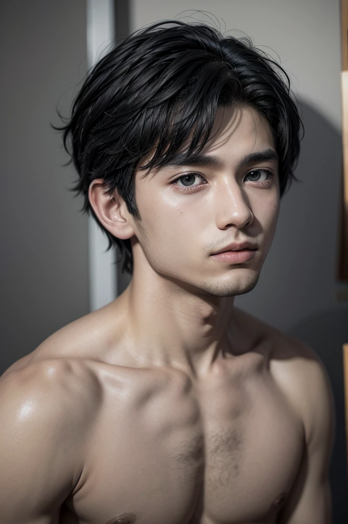 Manga boy in oil painting, Black and white7