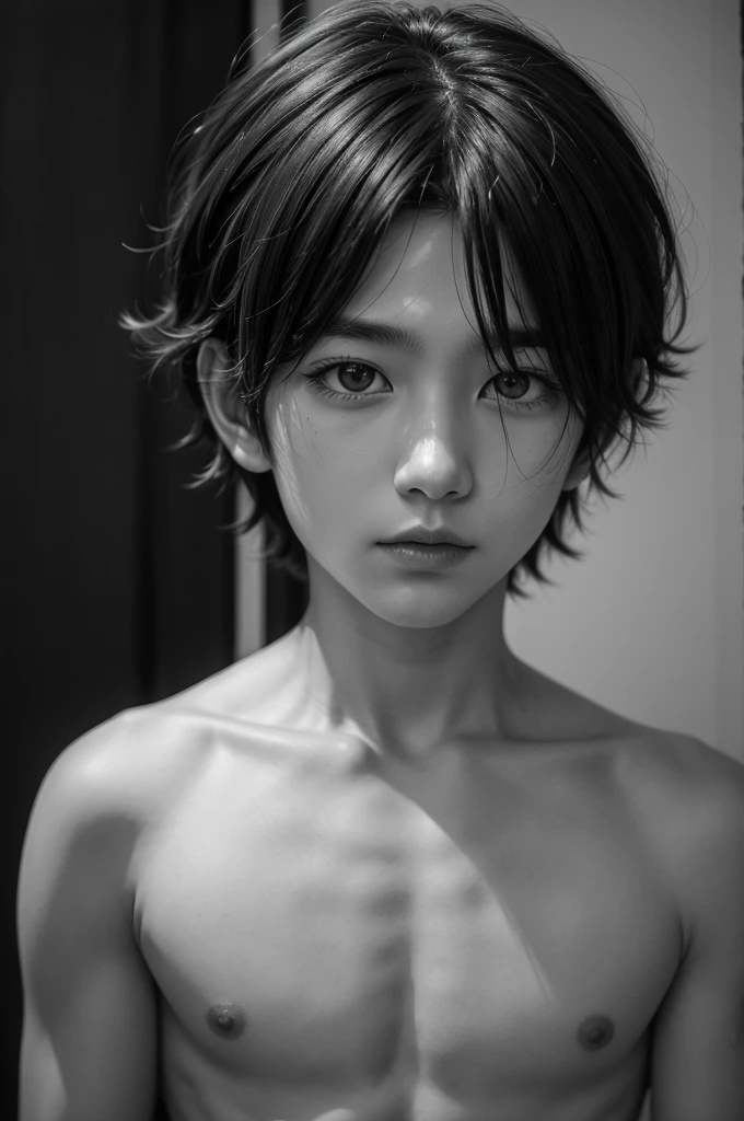 Manga boy in oil painting, Black and white7