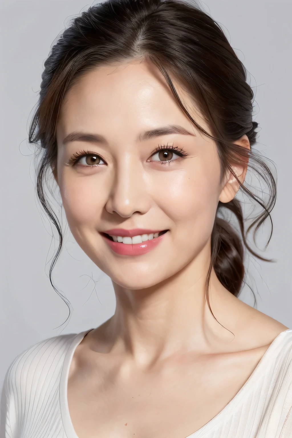 ((Best image quality, 8k, masterpiece:1.3)), A 50-year-old woman, Mature woman with wrinkles on her face:1.3, (Casual Hairstyles, Big Breastsの漏れなし:1.2), Elderly, Low-cut bra,Ultra-fine face, Detailed eyes, double eyelid,smile,Small waist,Big Breasts,close,Chest close-up,White skin,Casual background,whole body