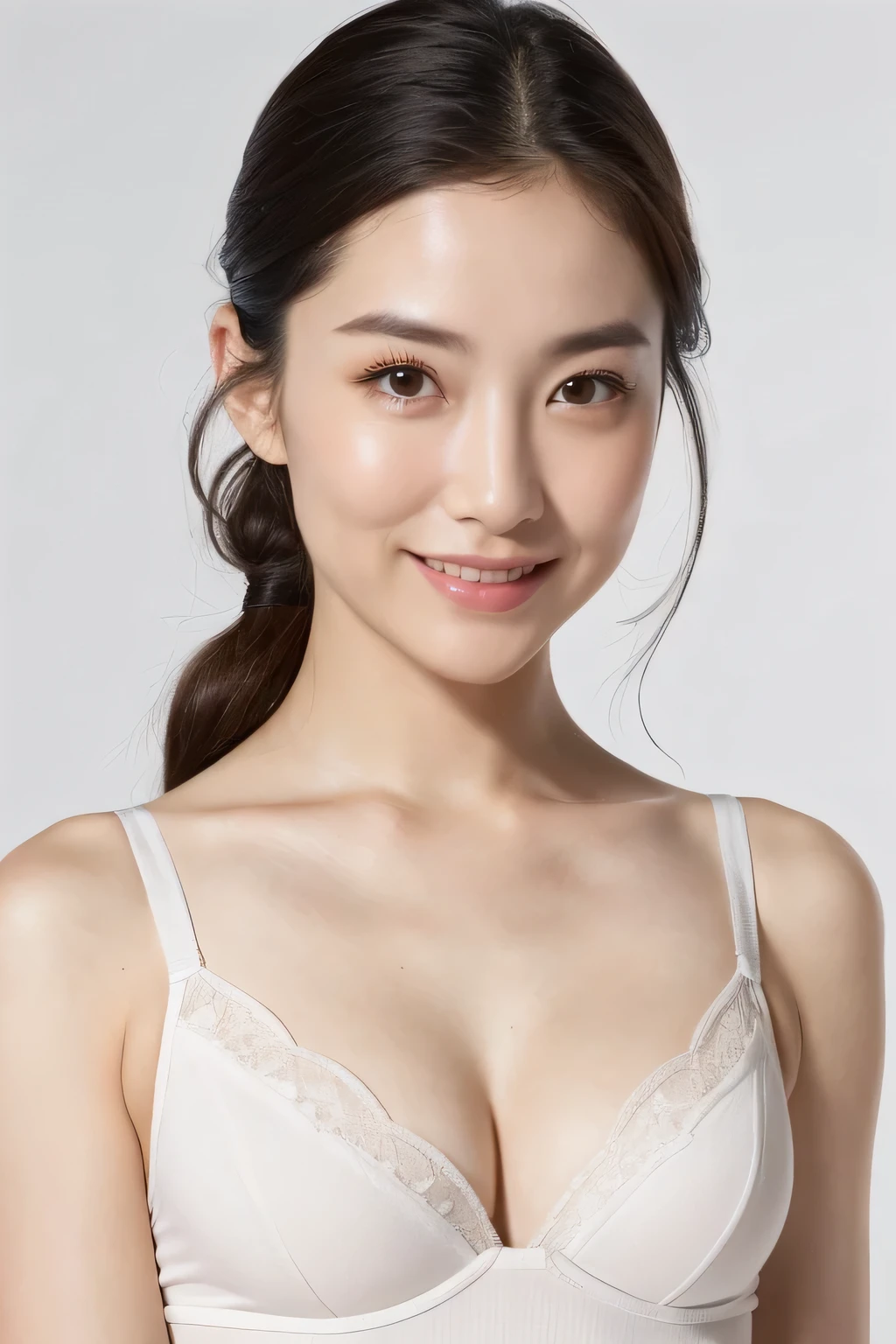 ((Best image quality, 8k, masterpiece:1.3)), A 50-year-old woman, Mature woman with wrinkles on her face:1.3, (Casual Hairstyles, Big Breastsの漏れなし:1.2), Elderly, Low-cut bra，Ultra-fine face, Detailed eyes, double eyelid，smile，Small waist，Big Breasts，close，Chest close-up，White skin，Casual background，whole body、Sexy Legs、Emphasize the chest