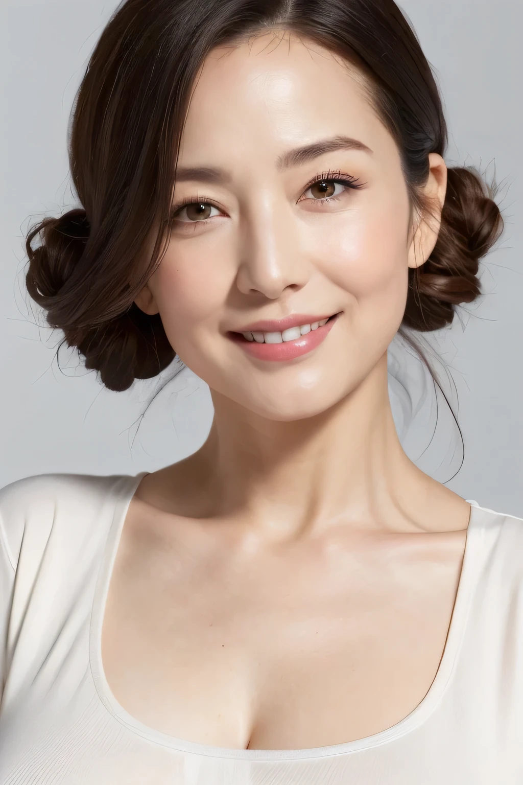 ((Best image quality, 8k, masterpiece:1.3)), A 50-year-old woman, Mature woman with wrinkles on her face:1.3, (Casual Hairstyles, Big Breastsの漏れなし:1.2), Nasolabial folds、Elderly, Low-cut bra,Ultra-fine face, Detailed eyes, double eyelid,smile,Small waist,Big Breasts,close,Chest close-up,White skin,Casual background,whole body