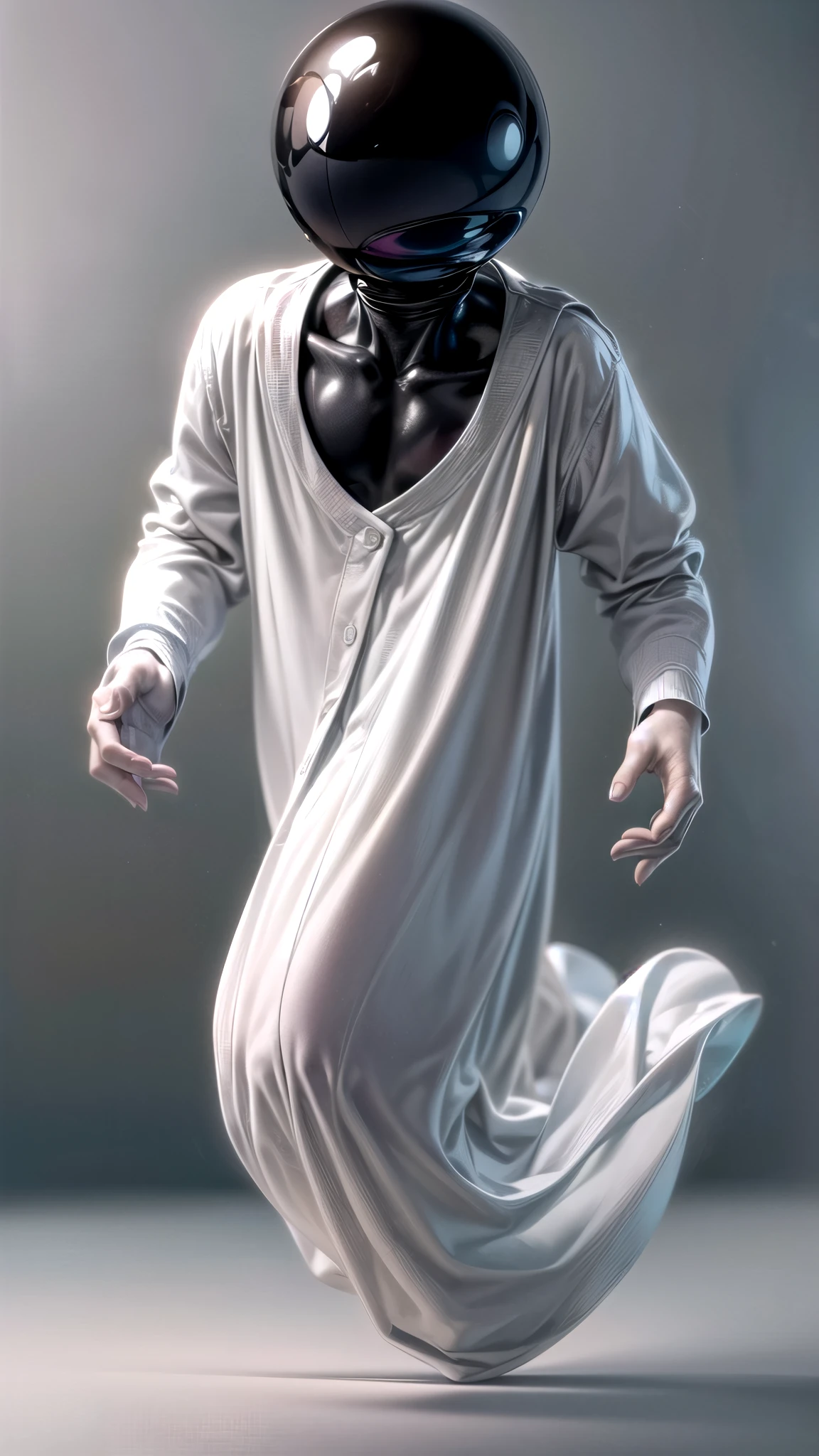 a faceless humanoid creature, no face no nose no eyes no mouth, strange and mysterious creature, black balls floating around the character, creature floating off the ground, white smooth skin, (best quality, 4k, 8k, highres, masterpiece:1.2), ultra-detailed, (realistic, photorealistic, photo-realistic:1.37), dynamic pose, dynamic point of view, overview shot