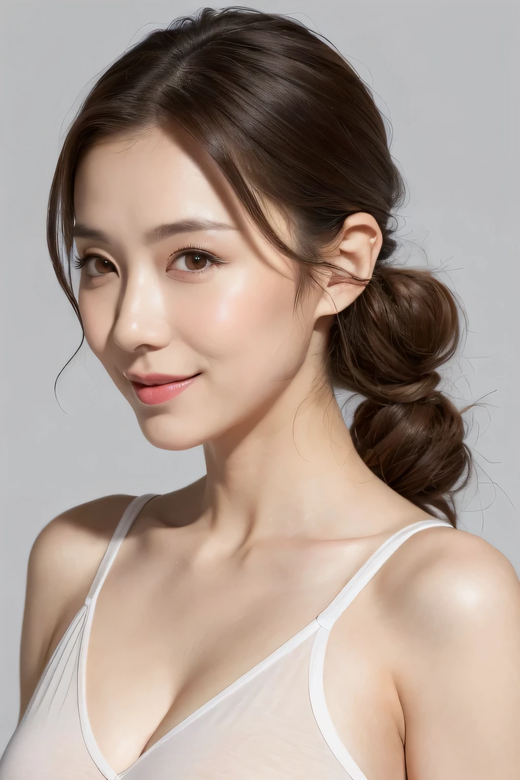 ((Best image quality, 8k, masterpiece:1.3)), A 50-year-old woman, Mature woman with wrinkles on her face:1.3, (Casual Hairstyles, Big Breastsの漏れなし:1.4), Nasolabial folds、Elderly, Low-cut bra,Ultra-fine face, Detailed eyes, double eyelid,smile,Small waist,Big Breasts,close,Chest close-up,White skin,Casual background,whole body