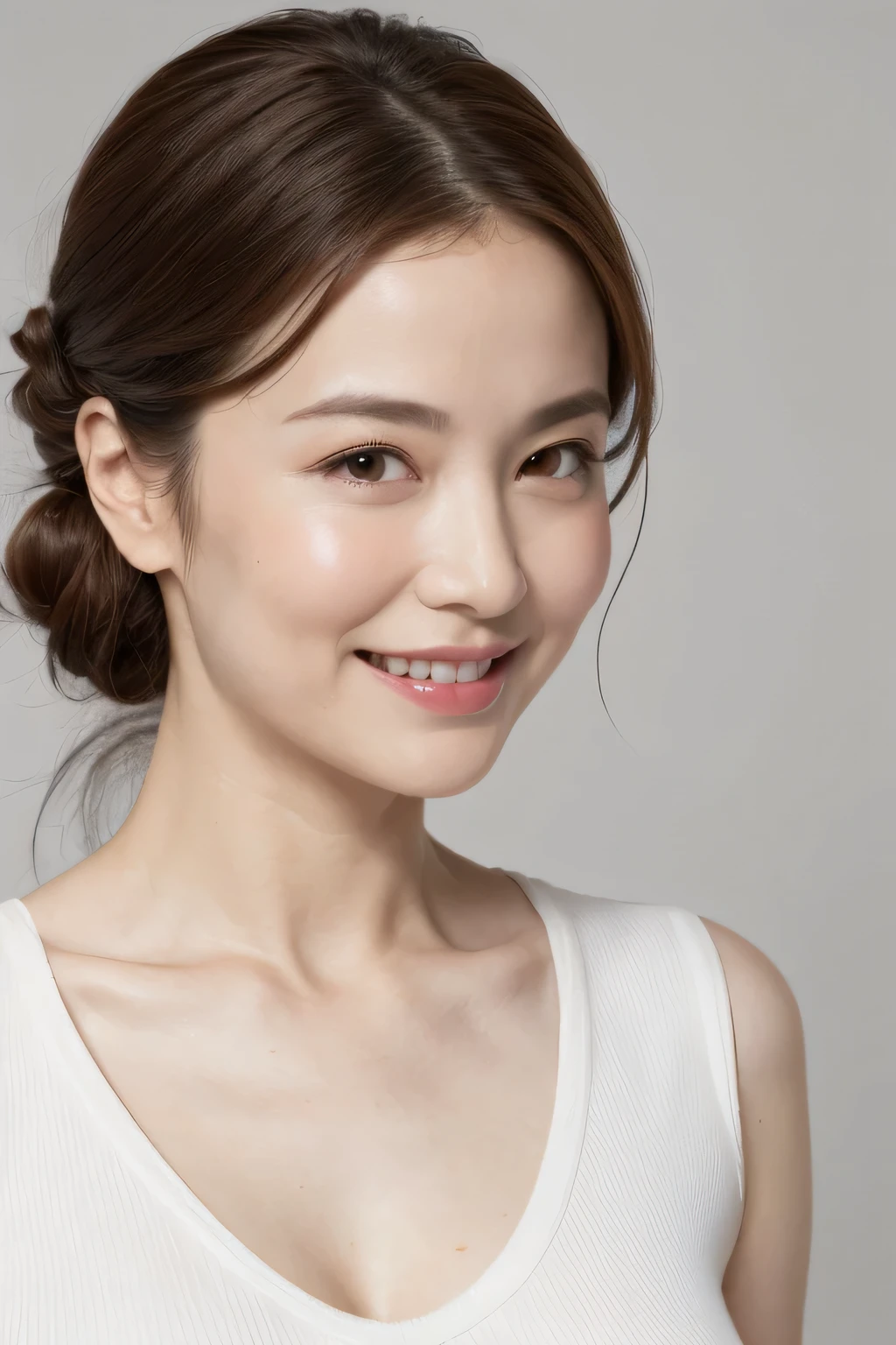 ((Best image quality, 8k, masterpiece:1.3)), A 50-year-old woman, Mature woman with wrinkles on her face:1.3, (Casual Hairstyles, Big Breastsの漏れなし:1.4), Nasolabial folds、Elderly, Low-cut bra,Ultra-fine face, Detailed eyes, double eyelid,smile,Small waist,Big Breasts,close,Chest close-up,White skin,Casual background,whole body