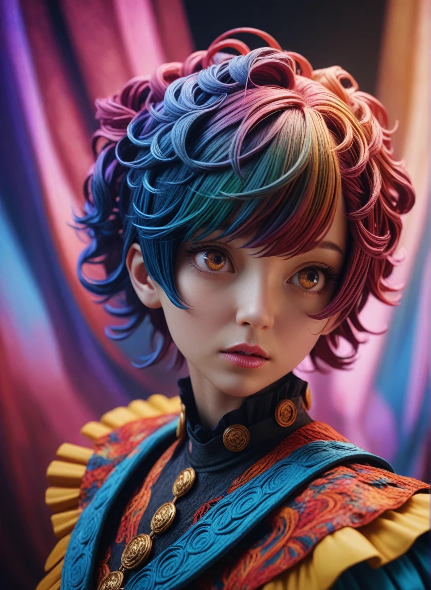 A beautiful detailed portrait of haruki ikuta from The Idolmaster, extremely detailed face and eyes, beautiful detailed lips, long eyelashes, elegant expression, intricate hairstyle, colorful anime style outfit, detailed fabric textures, vibrant colors, dramatic lighting, cinematic composition, photorealistic, 8k, best quality, masterpiece