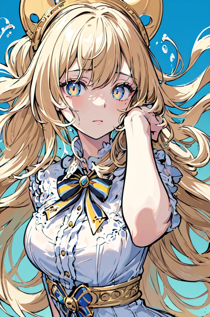 (masterpiece), (best quality), (Extremely detailed),(Messy hair),(illustration), (1 girl), (Fashion), eternal,fashion model,Looking at the audience, (interview), (Simple background),Beautiful and delicate eyes,Delicate and beautiful face,floating,(high saturation),(Colorful splash),Color bubbles,(shining),focus on face,