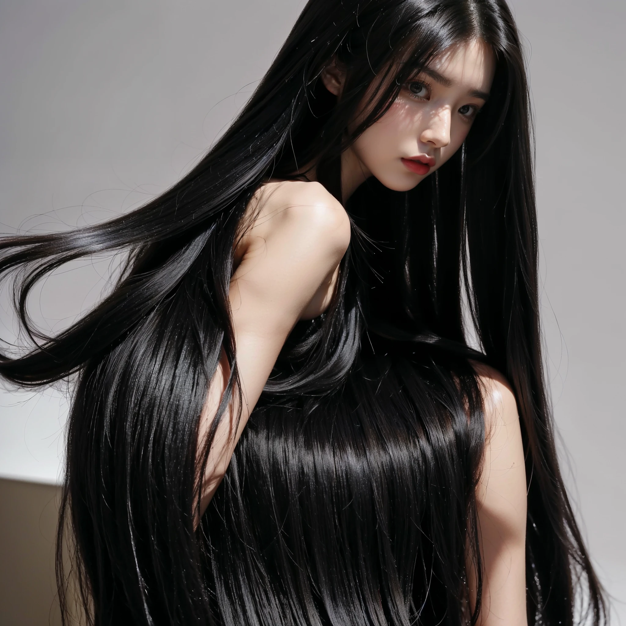 (Best image quality、highest quality、Highest Resolution、Ultra-realistic photos、Full body photo、）1 girl、Amazingly long black hair is super beautiful、Hair length約5Meters、naked、Straight black hair、Very beautiful face、Beautifully groomed black hair、Very large amounts of hair、Super long black hair that accentuates her feminine and sexy look、Slim figure、Shiny, Beautiful Hair、Bright lighting、Professional Lighting、World Super Long Hair Contest Winner、Full body photo、Head to toe photos、Taken from about 4 meters away、ultra-realistic、The longest black hair in the world、Hair longer than Rapunzel、She has very long black hair that covers her entire body...、Hair that is shampooed every day is so beautiful、I&#39;s hair isバラの香りがして、My very long black hair makes me look sexy.、My charm is my long black hair、Long black hair is a symbol of beauty、I&#39;I am proud of my long black hair、This long hair length and volume is admired around the world.、Her very long black hair is fanned out、Smooth black hair that flows from shoulders to floor、I have a lot of hair、Cover the entire bed with hair、Hide your hands with your long hair、Hide your fingers with your long hair、A storm of black hair about to overflow from the screen、,Full body photo,超Super long hair、naked、the most Beautiful Hair in the world、Lie on your back in bed、Long hair covering her vagina、White underwear or naked、Cover the whole body with straight hair、Very beautiful face、beautifully styled black hair、Very large amounts of hair、Super long hair that accentuates femininity&#39;sexly、Slim figure、Beautiful and shiny hair、Bright lighting、Professional Lighting、Full body photo、Black hair contest winner、the place is a bedroom、My hair is reaching the floor and dragging、Full of black hair、She is leaning on the bed, Show off your long hair.、The bed is full of hair、Long black hair covers the whole body、Super long hair、Best image quality、highest quality、Highest Resolution、Ultra-realistic photos、Full body photo、1 girl、Very beautiful face、