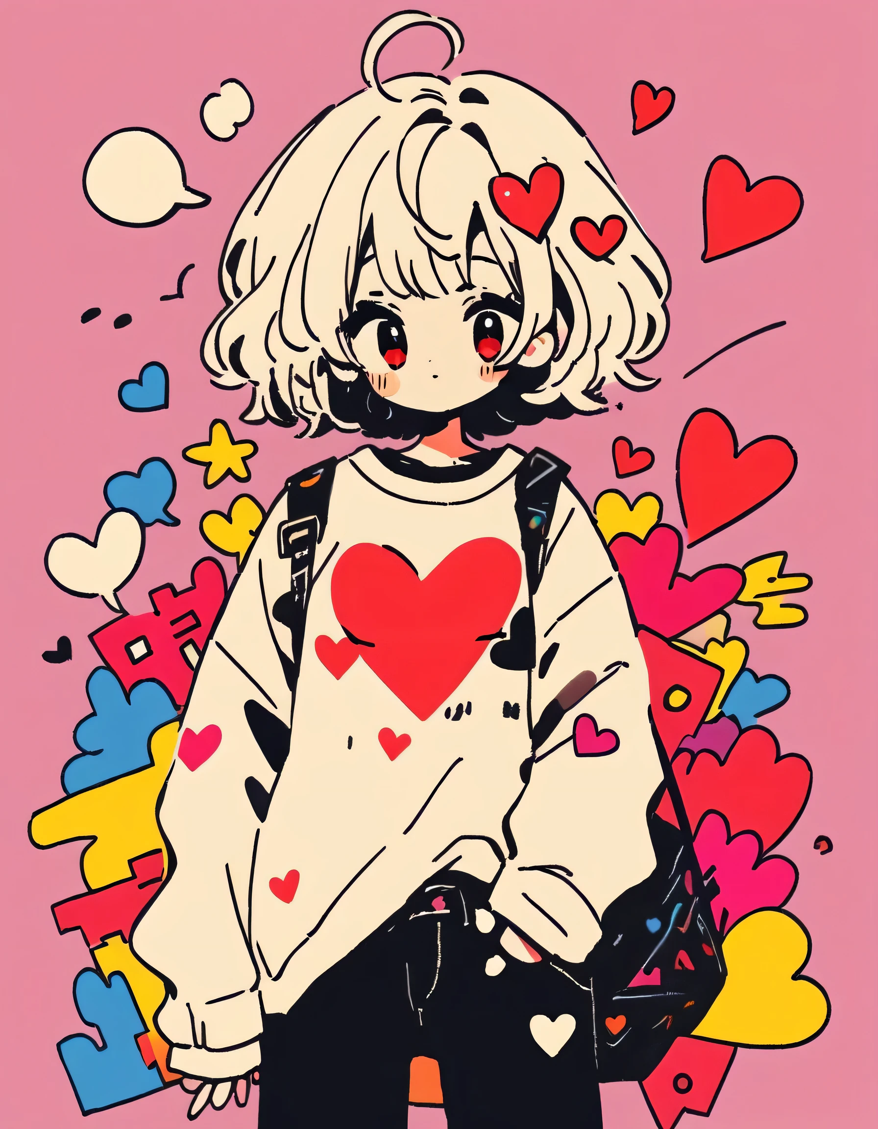 Mika Pikazo style, Simple Line Initialism,Abstract art,Urban Background, colorful hearts ,(((The most beautiful girl of all time))), Sweet face. Lips in love