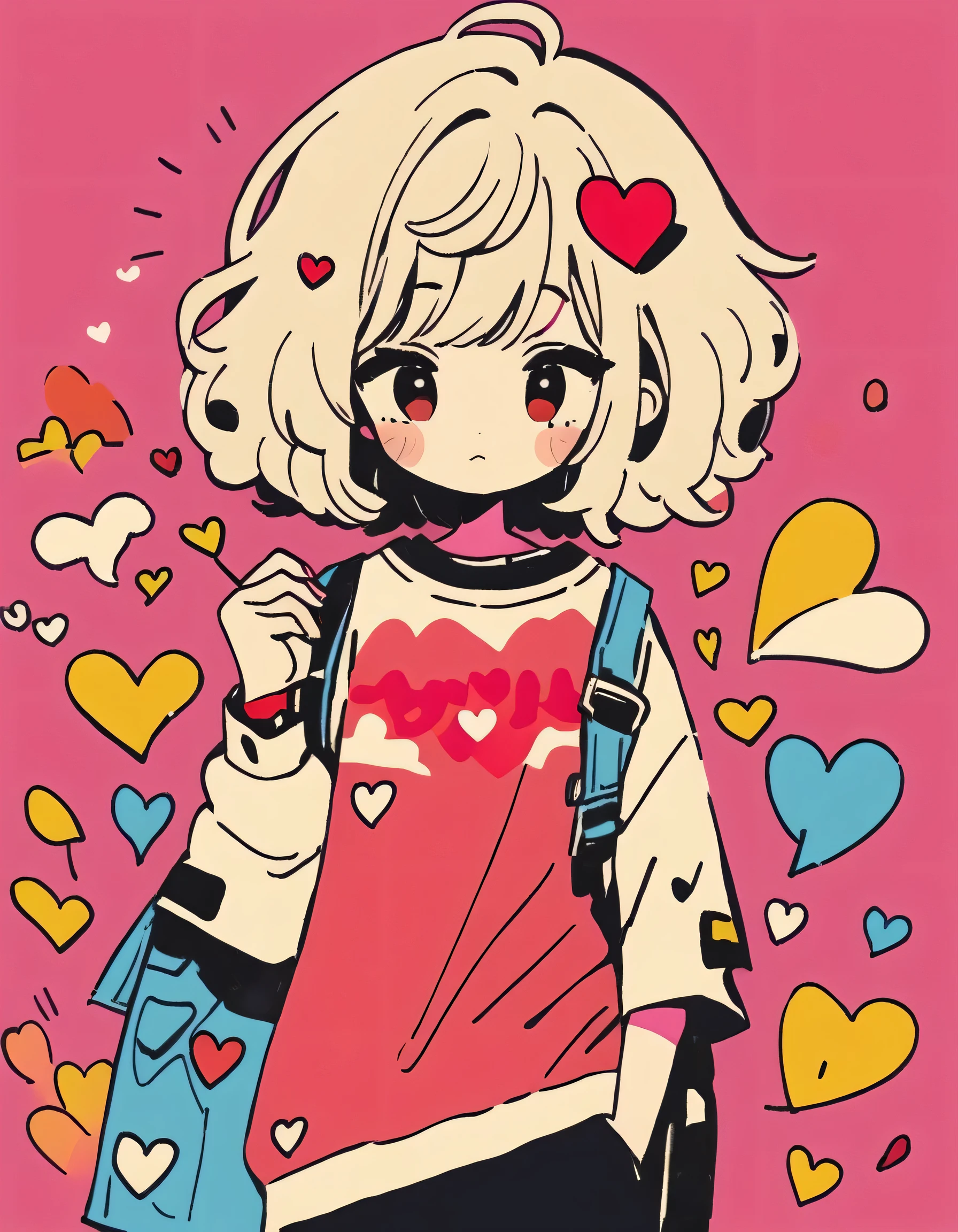 Mika Pikazo style, Simple Line Initialism,Abstract art,Urban Background, colorful hearts ,(((The most beautiful girl of all time))), Sweet face. Lips in love