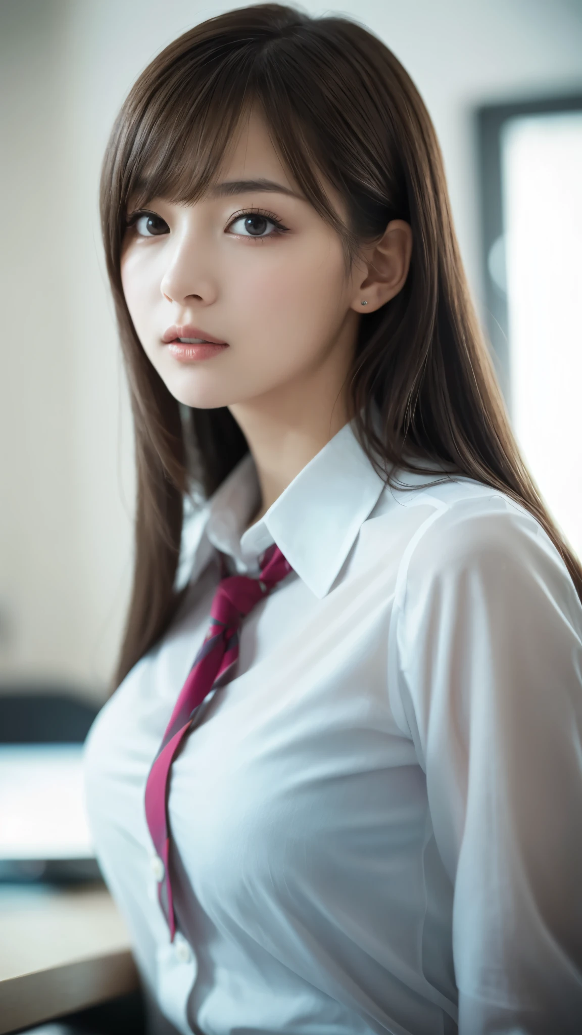 Large Breasts、School、uniform、My chest is a little visible