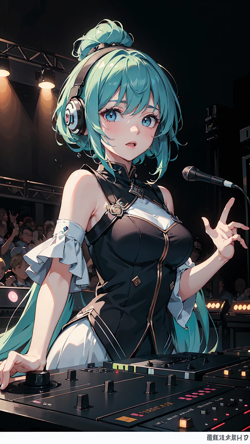 ((masterpiece:1.3)), ((Highest quality:1.3)), ((Ultra_detailed:1.3)), Bright design, pastel colour, Drops of ink, DJ, Upper body close-up shot, Observe the crowd,In this fascinating visual composition, Women take the lead role, surrounded by a Bright design that radiates with vibrant pastel colour. The design looks lively, with Drops of ink cascading down, Add a dreamy atmosphere to the scene.The Woman, a DJ, 彼女のUpper body close-up shotで捉えられている, Standing behind the deck. Her eyes are fixed on the crowd, Observe their every movement. The intensity of her eyes is、It reflects a deep connection between the music and the energy of the audience.。.The composition is meticulously detailed, with every intricate pattern and color gradient of the Bright design rendered with precision. The pastel colour create a dreamlike atmosphere, Enhance the enchanting atmosphere of the scene. The Drops of ink add a touch of unpredictability and creativity, symbolizing the fluidity and artistry of the DJ's craft.
As the DJ observes the crowd, The energy in the room is palpable.. The crowd is a blur, Raise your hands and sway your body to the rhythm. The DJ's presence is magnetic, Directing the energy of the room with her music choices and skillful mixes.This composition is a true masterpiece, Capturing the intersection of music and visual art in a captivating and immersive way. It celebrates the creativity and passion of DJs, Inviting the audience into the exciting atmosphere of a live performance.
